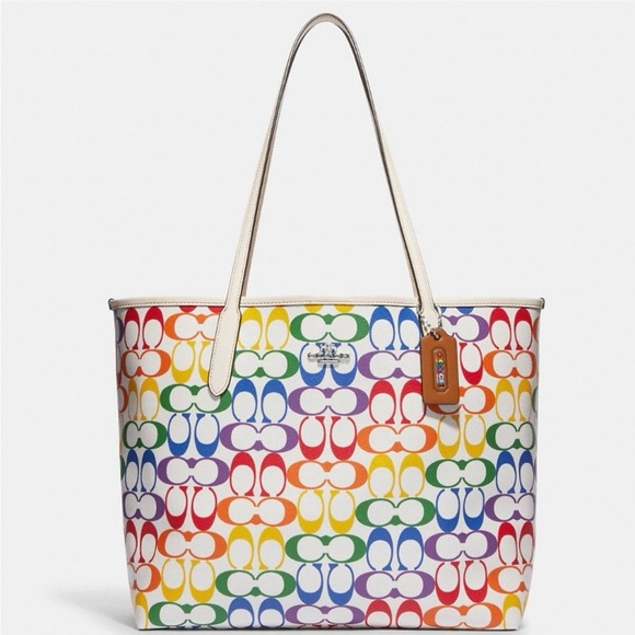 🌈Coach City tote in Rainbow Multicolor Signature Canvas Tote Bag